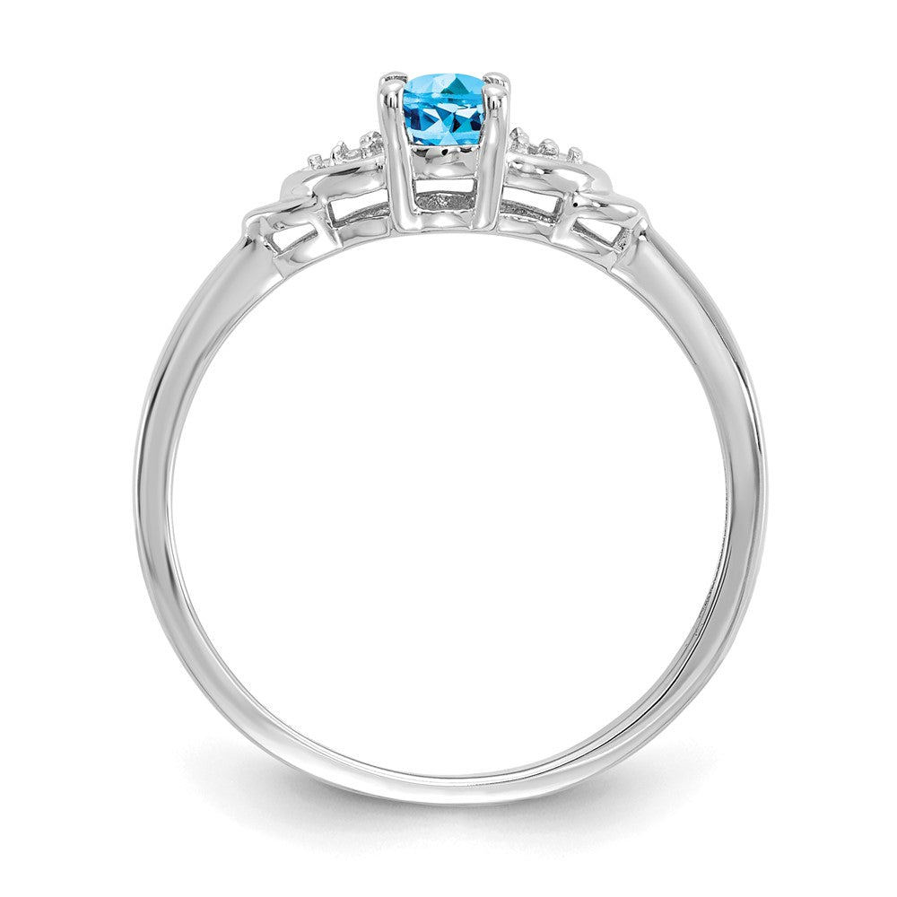 14k White Gold Blue Topaz and Real Diamond Ring