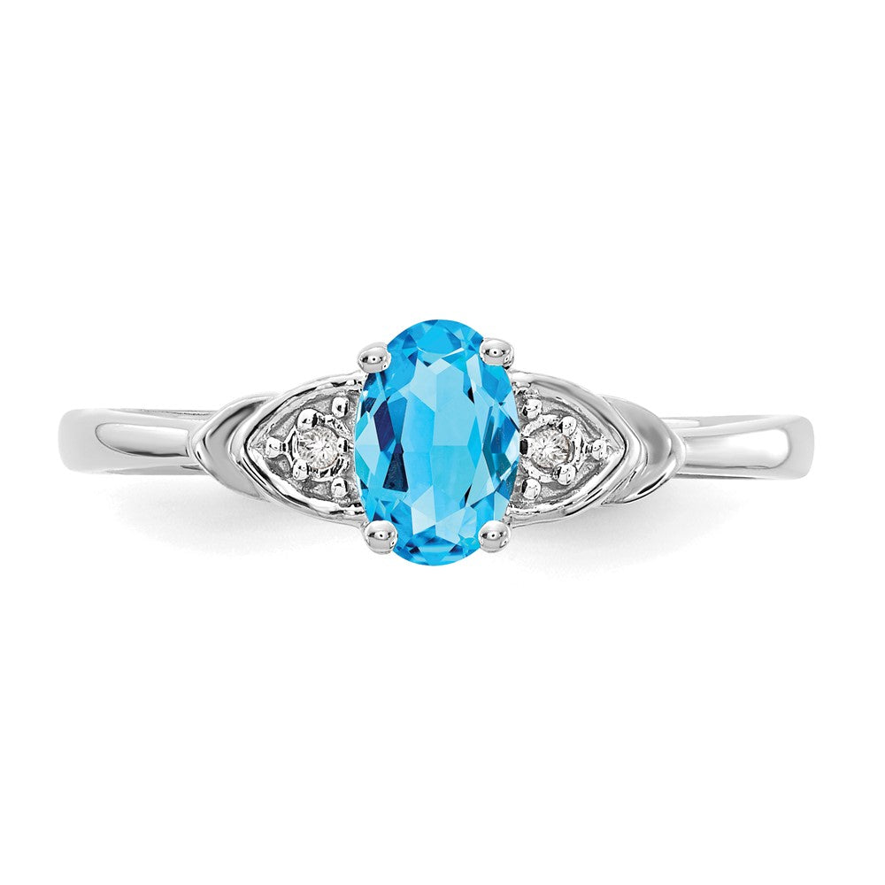 14k White Gold Blue Topaz and Real Diamond Ring