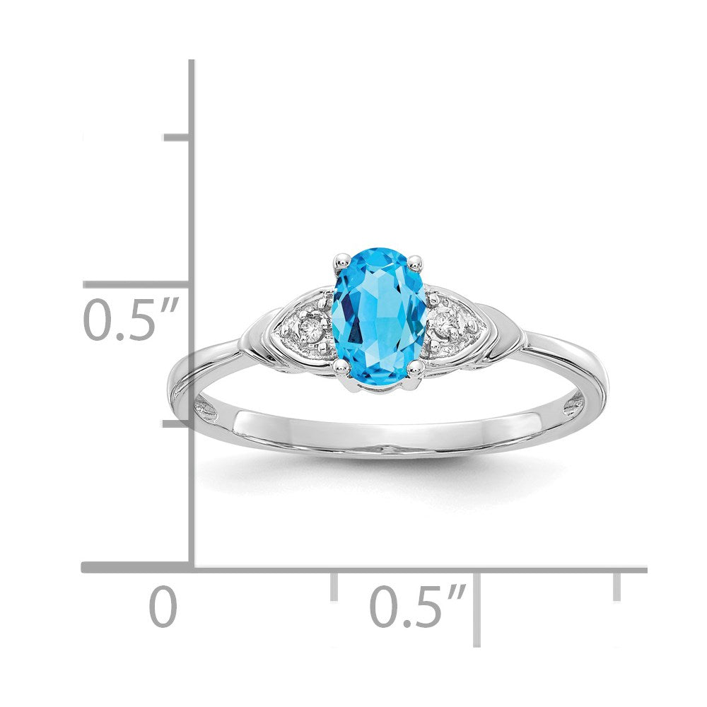 14k White Gold Blue Topaz and Real Diamond Ring