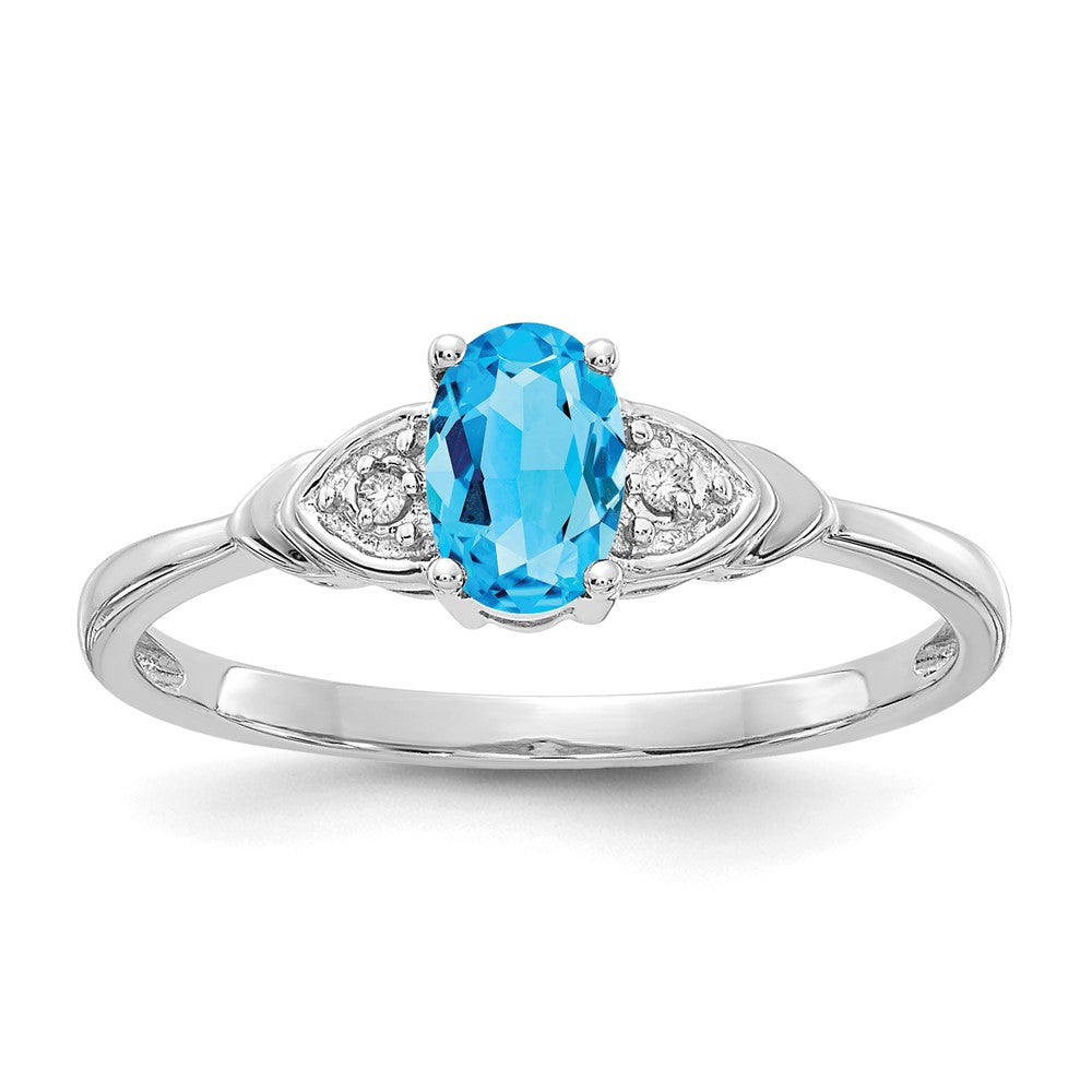 14k White Gold Blue Topaz and Real Diamond Ring