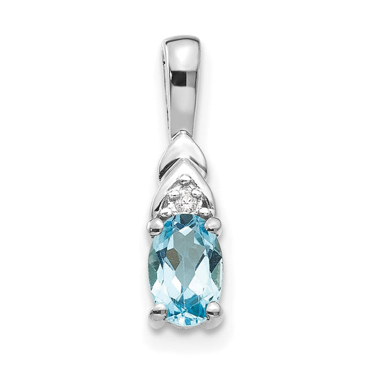 14k White Gold Blue Topaz Diamond Pendant