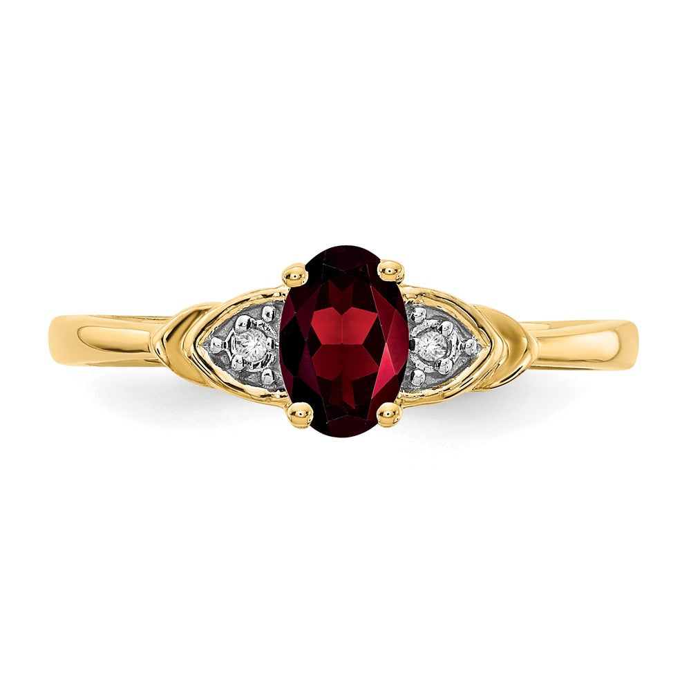 14K Yellow Gold Garnet and Real Diamond Ring