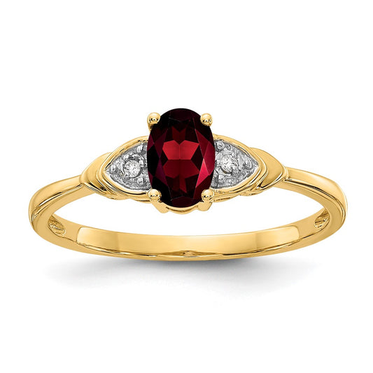 14K Yellow Gold Garnet and Real Diamond Ring