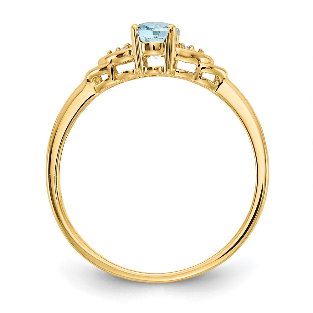 14K Yellow Gold Aquamarine and Real Diamond Ring