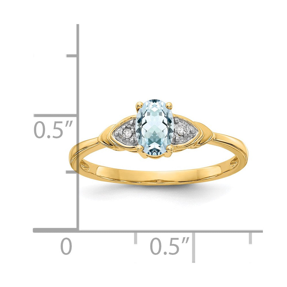 14K Yellow Gold Aquamarine and Real Diamond Ring