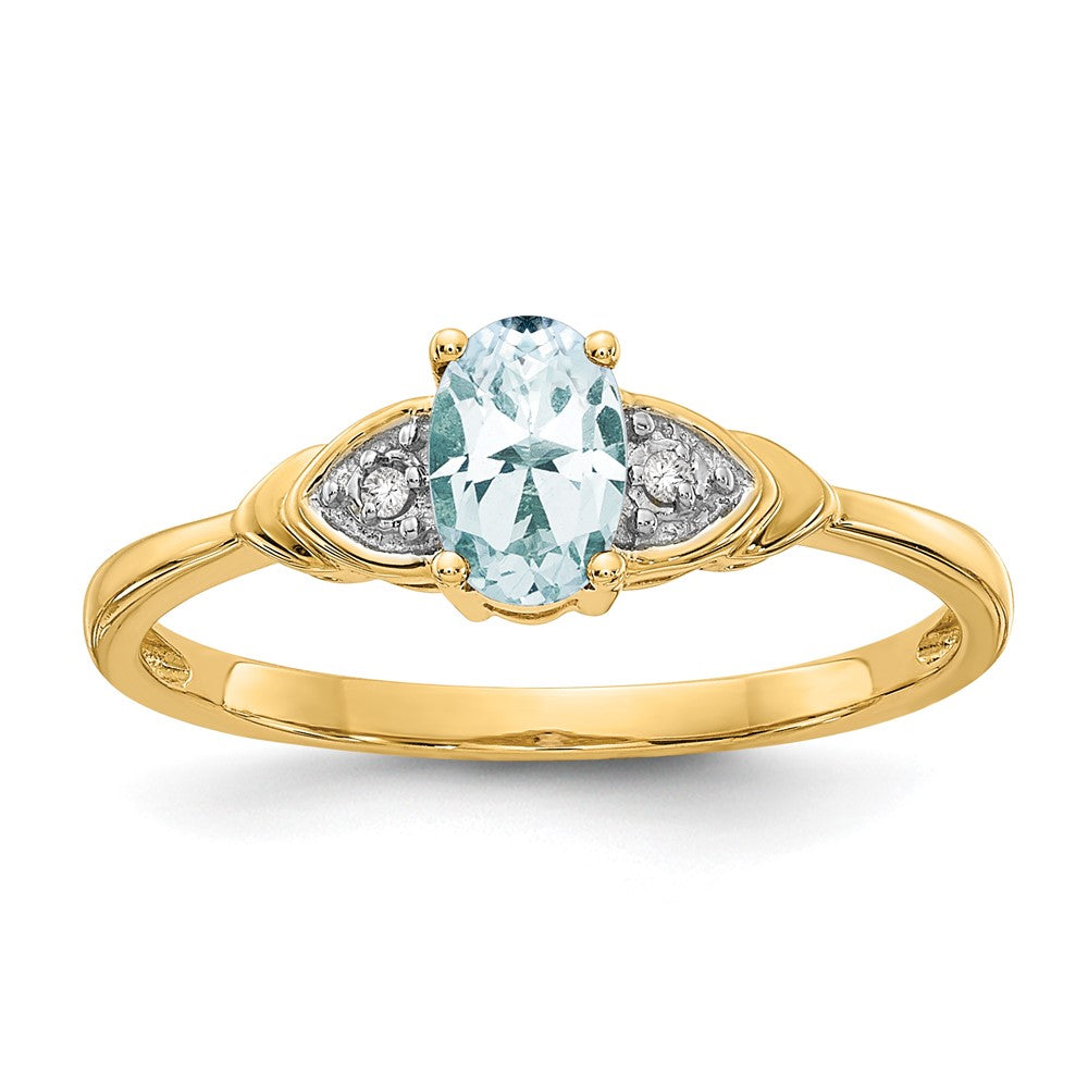 14K Yellow Gold Aquamarine and Real Diamond Ring