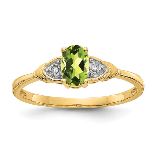 14K Yellow Gold Peridot and Real Diamond Ring