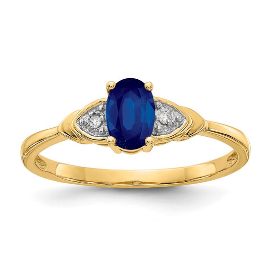 14K Yellow Gold Sapphire and Real Diamond Ring