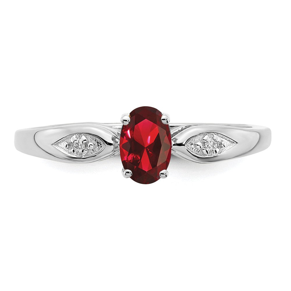 14k White Gold Garnet and Real Diamond Ring