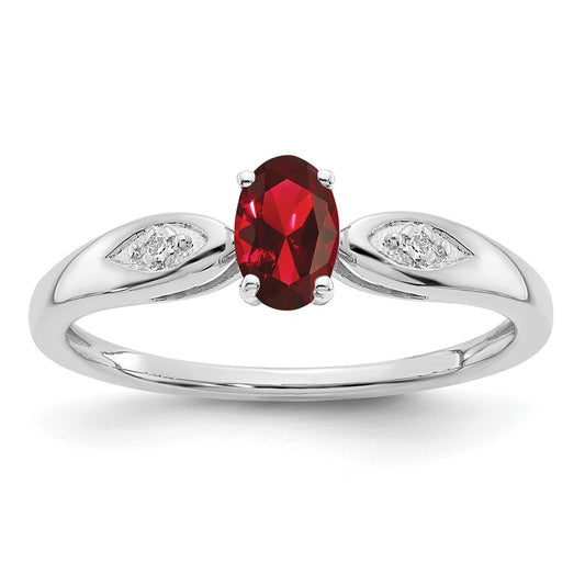 14k White Gold Garnet and Real Diamond Ring