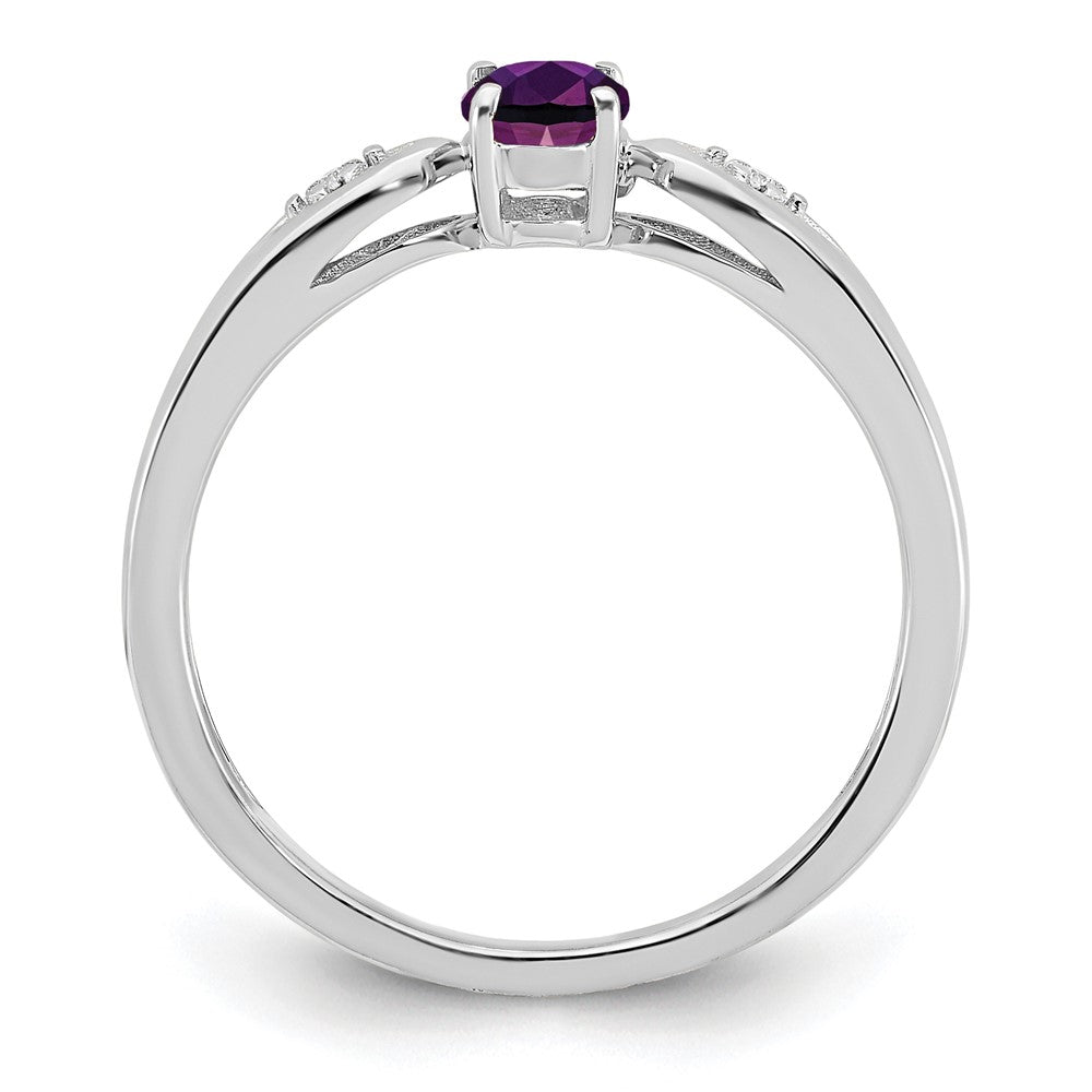 Solid 14k White Gold Simulated Amethyst and CZ Ring