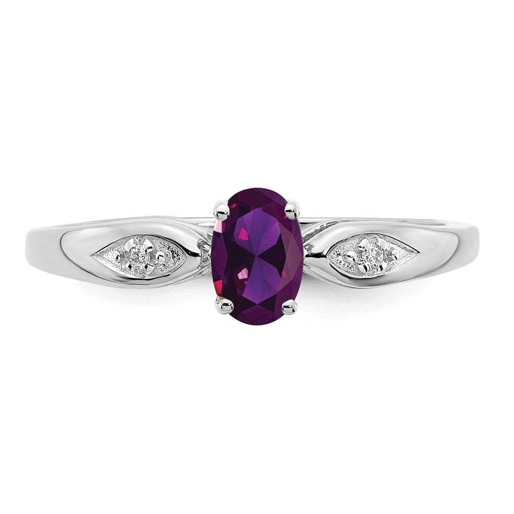 Solid 14k White Gold Simulated Amethyst and CZ Ring