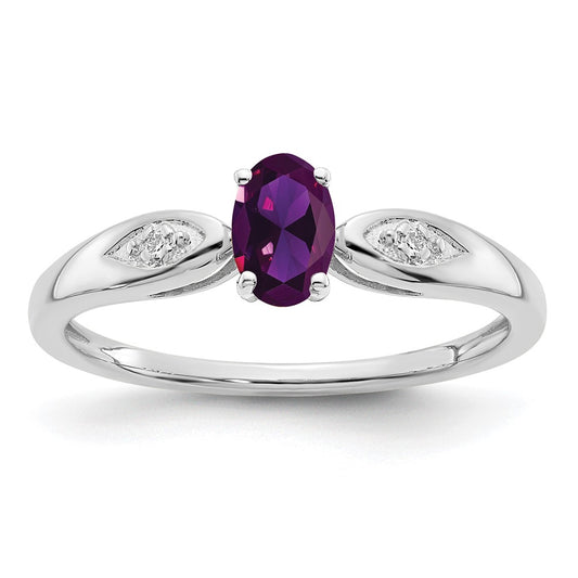 Solid 14k White Gold Simulated Amethyst and CZ Ring