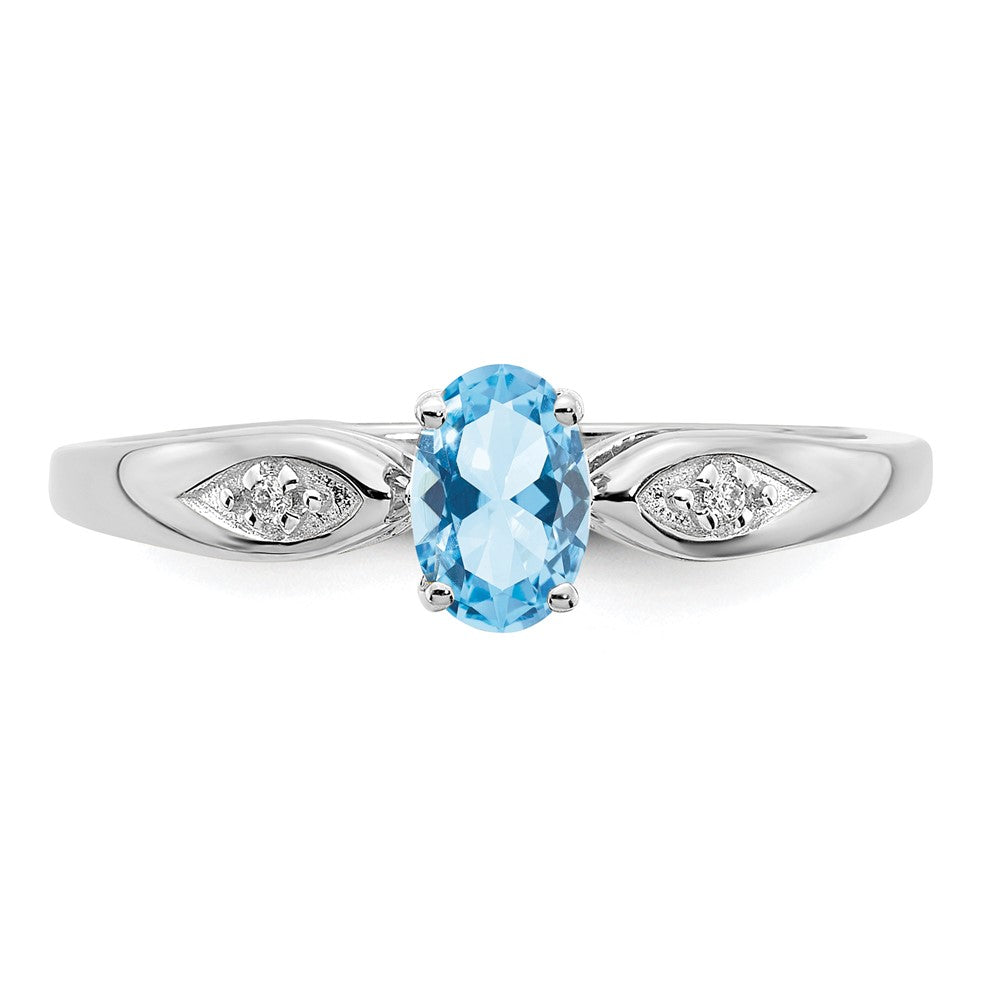 14k White Gold Aquamarine and Real Diamond Ring