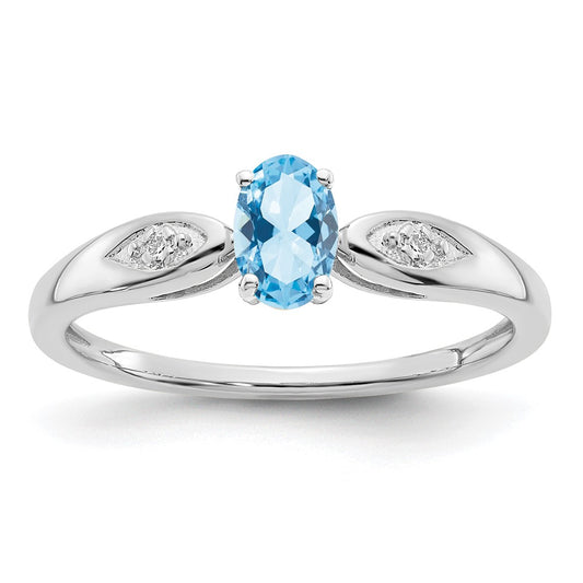 14k White Gold Aquamarine and Real Diamond Ring