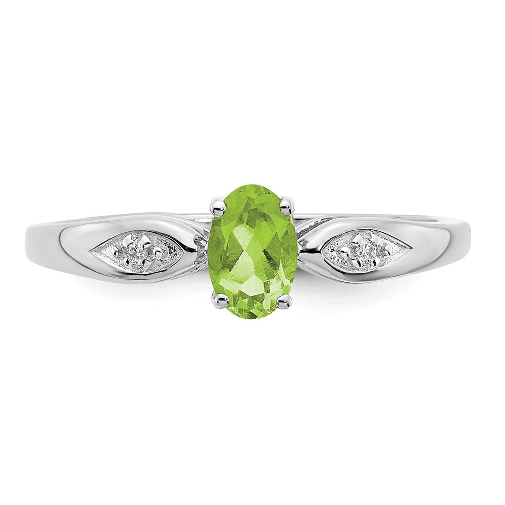 Solid 14k White Gold Simulated Peridot and CZ Ring