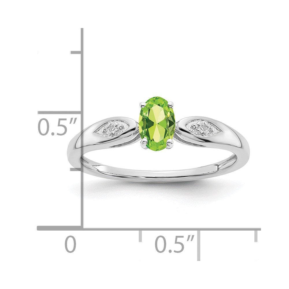 14k White Gold Peridot and Real Diamond Ring