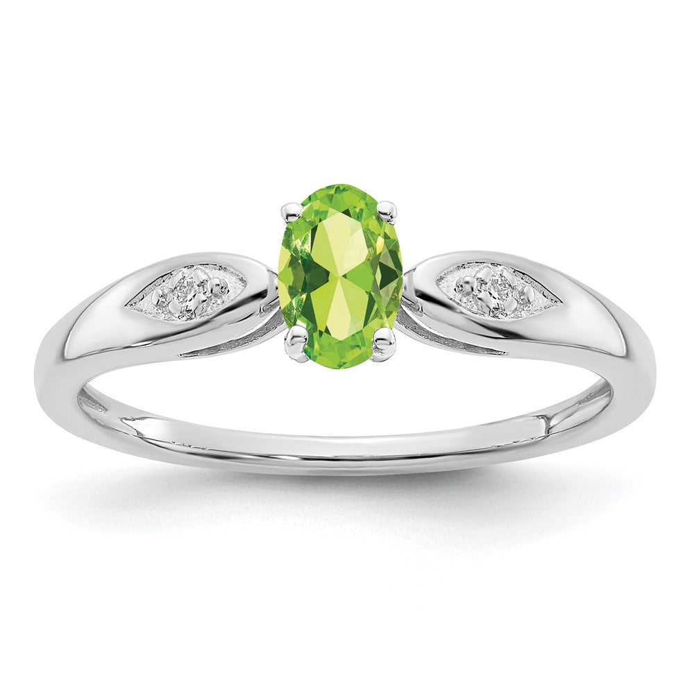 Solid 14k White Gold Simulated Peridot and CZ Ring