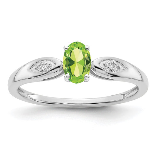 Solid 14k White Gold Simulated Peridot and CZ Ring