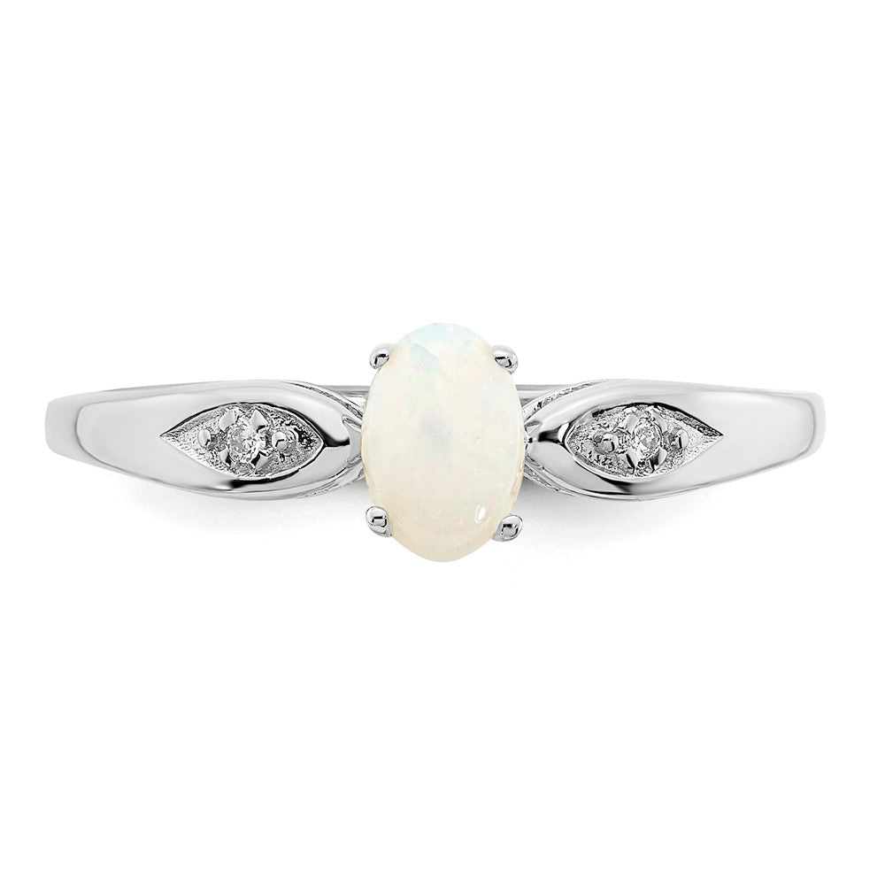 Solid 14k White Gold Simulated Opal and CZ Ring