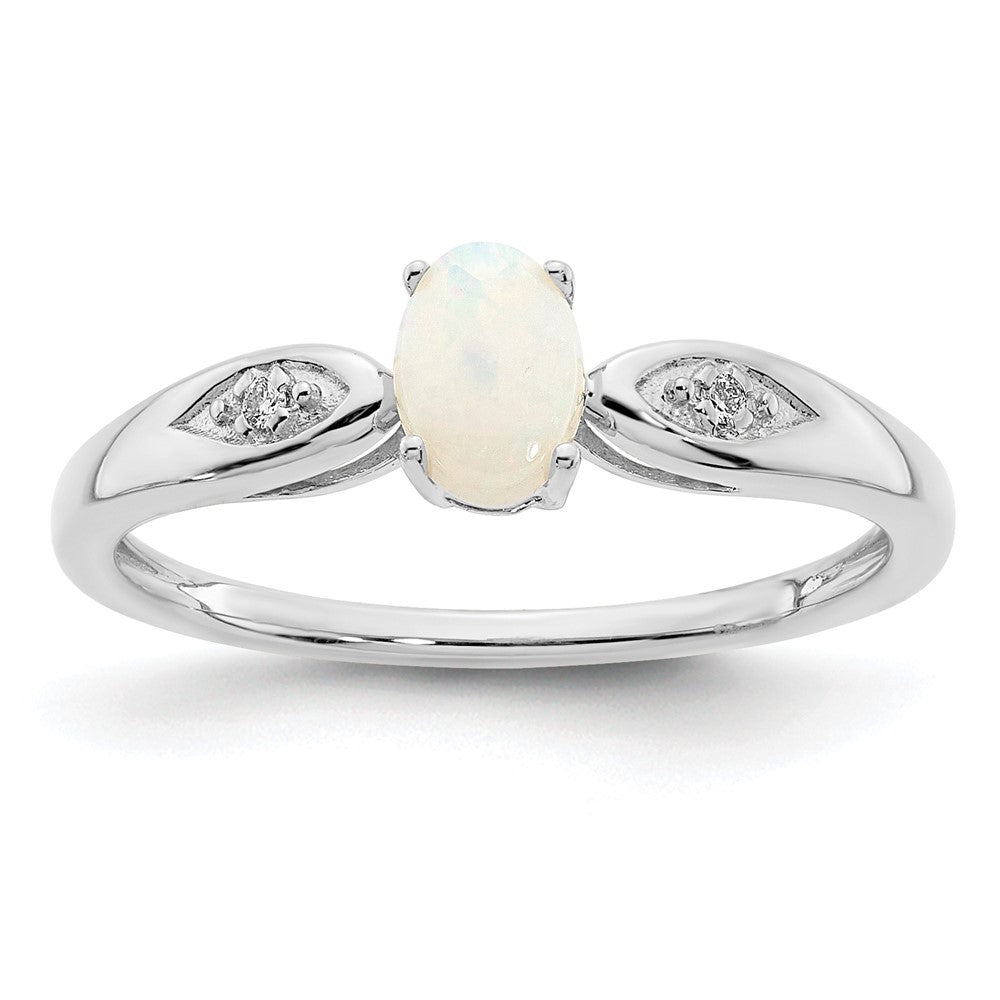 Solid 14k White Gold Simulated Opal and CZ Ring