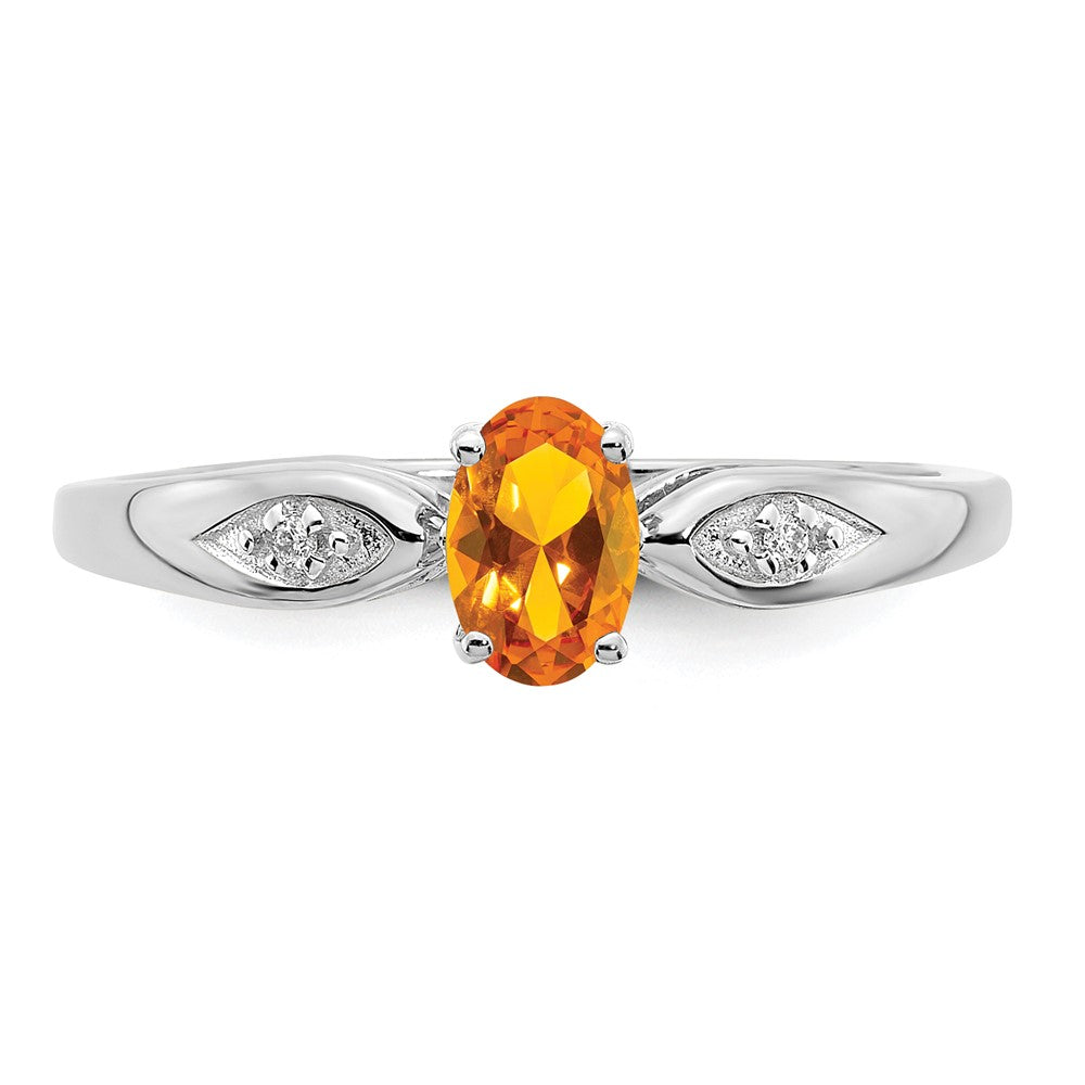 Solid 14k White Gold Simulated Citrine and CZ Ring