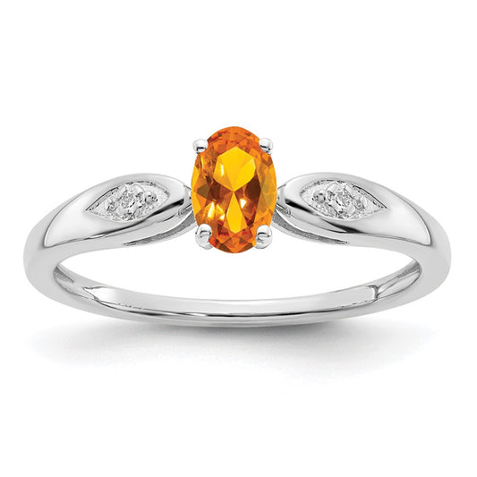 Solid 14k White Gold Simulated Citrine and CZ Ring