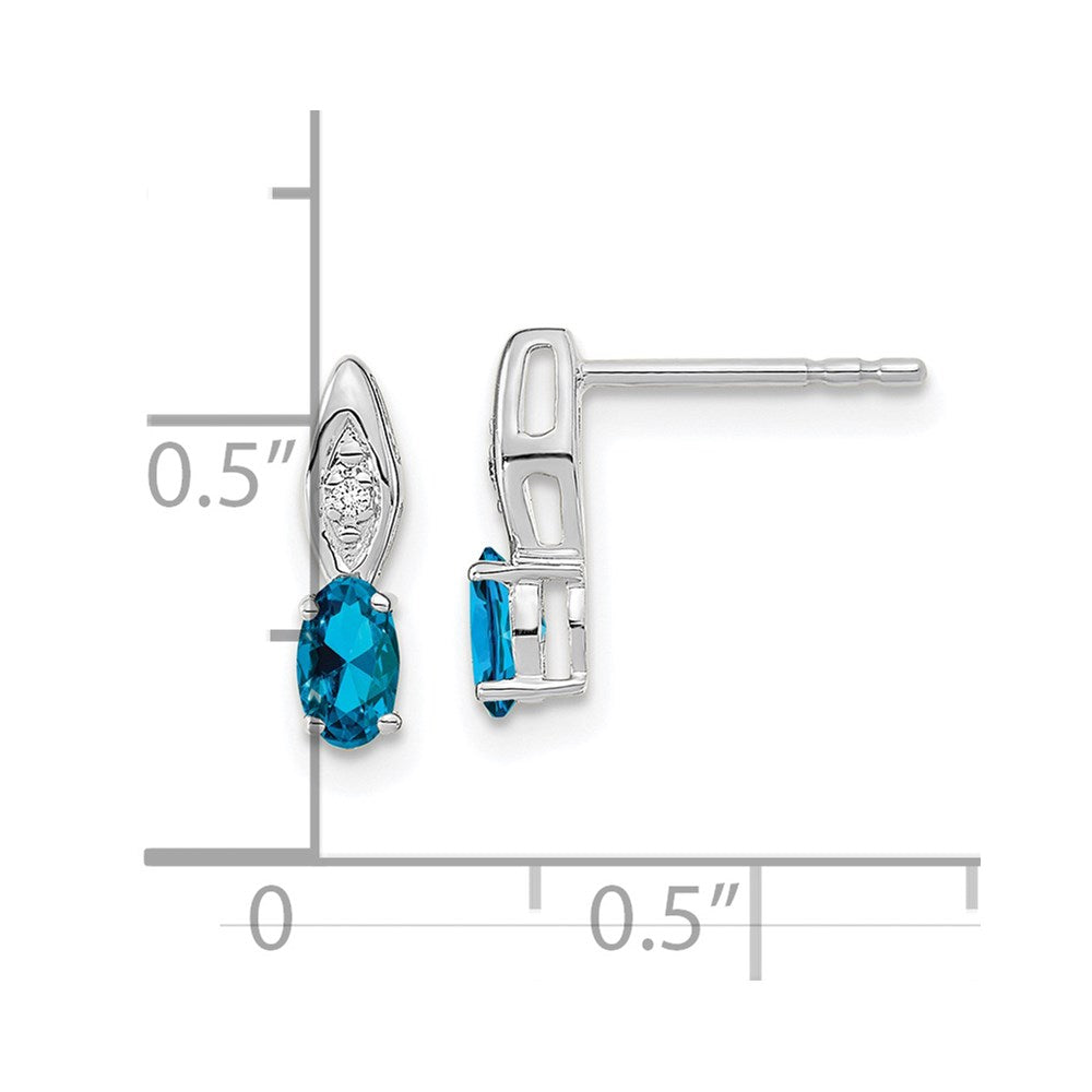 14k White Gold Blue Topaz Diamond Earring