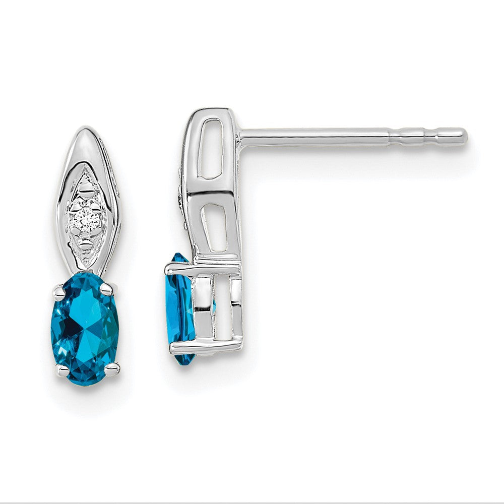 14k White Gold Blue Topaz Diamond Earring