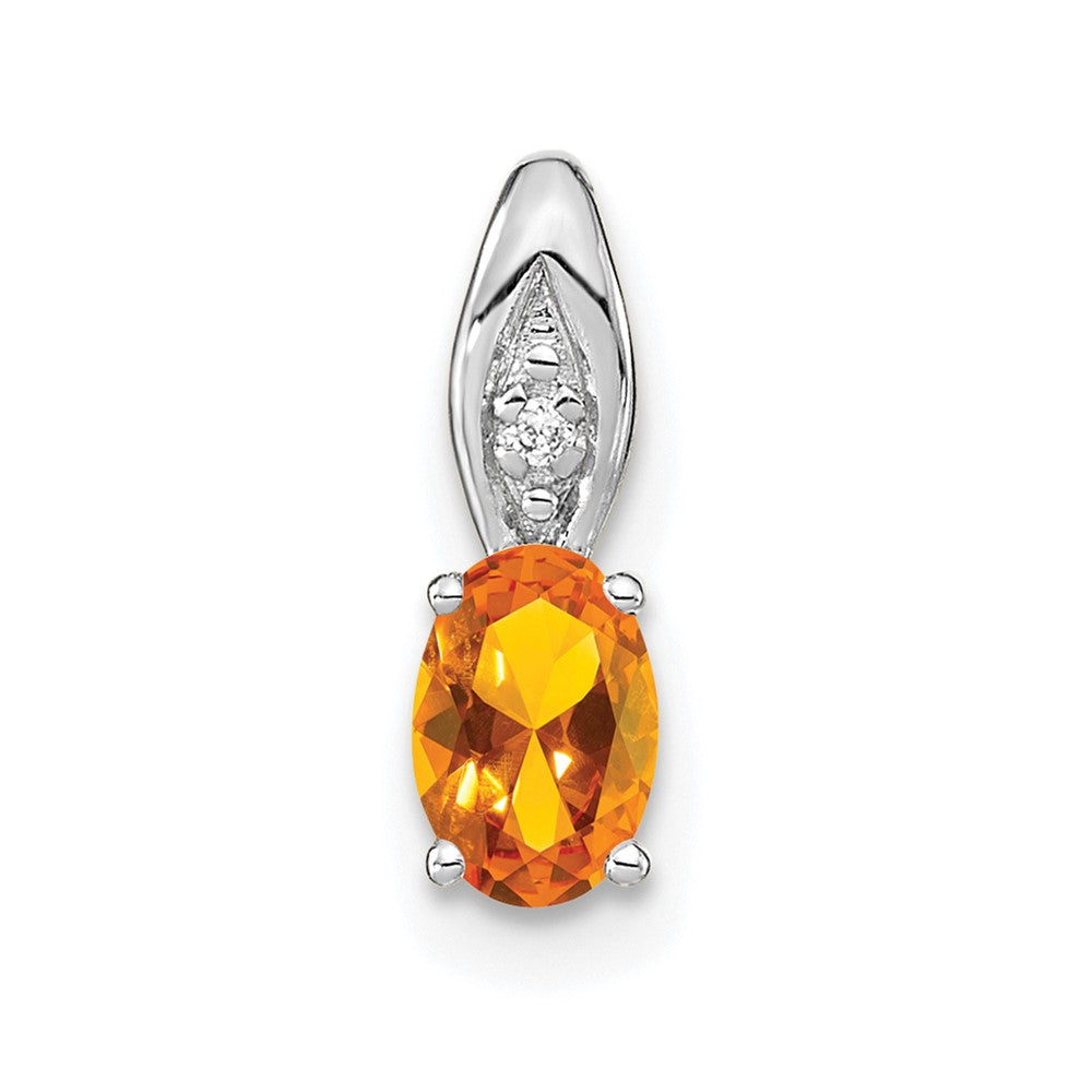 14k White Gold Citrine Diamond Pendant