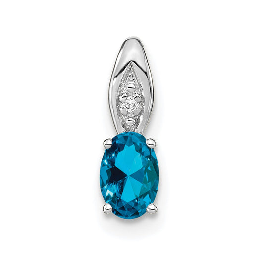 14k White Gold Blue Topaz Diamond Pendant