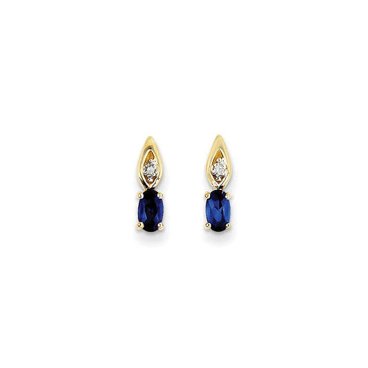 14k Yellow Gold Diamond & Genuine Sapphire Earrings