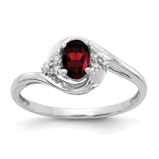 14k White Gold Garnet and Real Diamond Ring