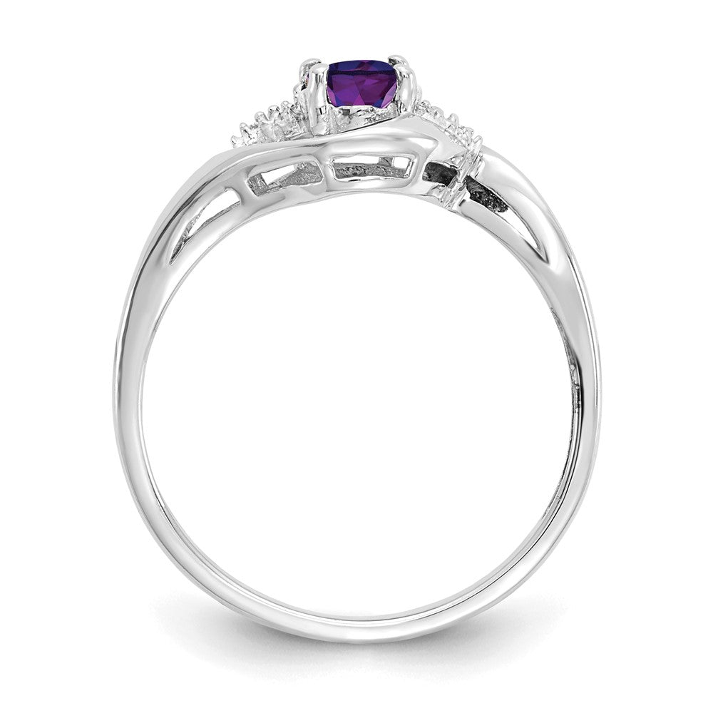 Solid 14k White Gold Simulated Amethyst and CZ Ring