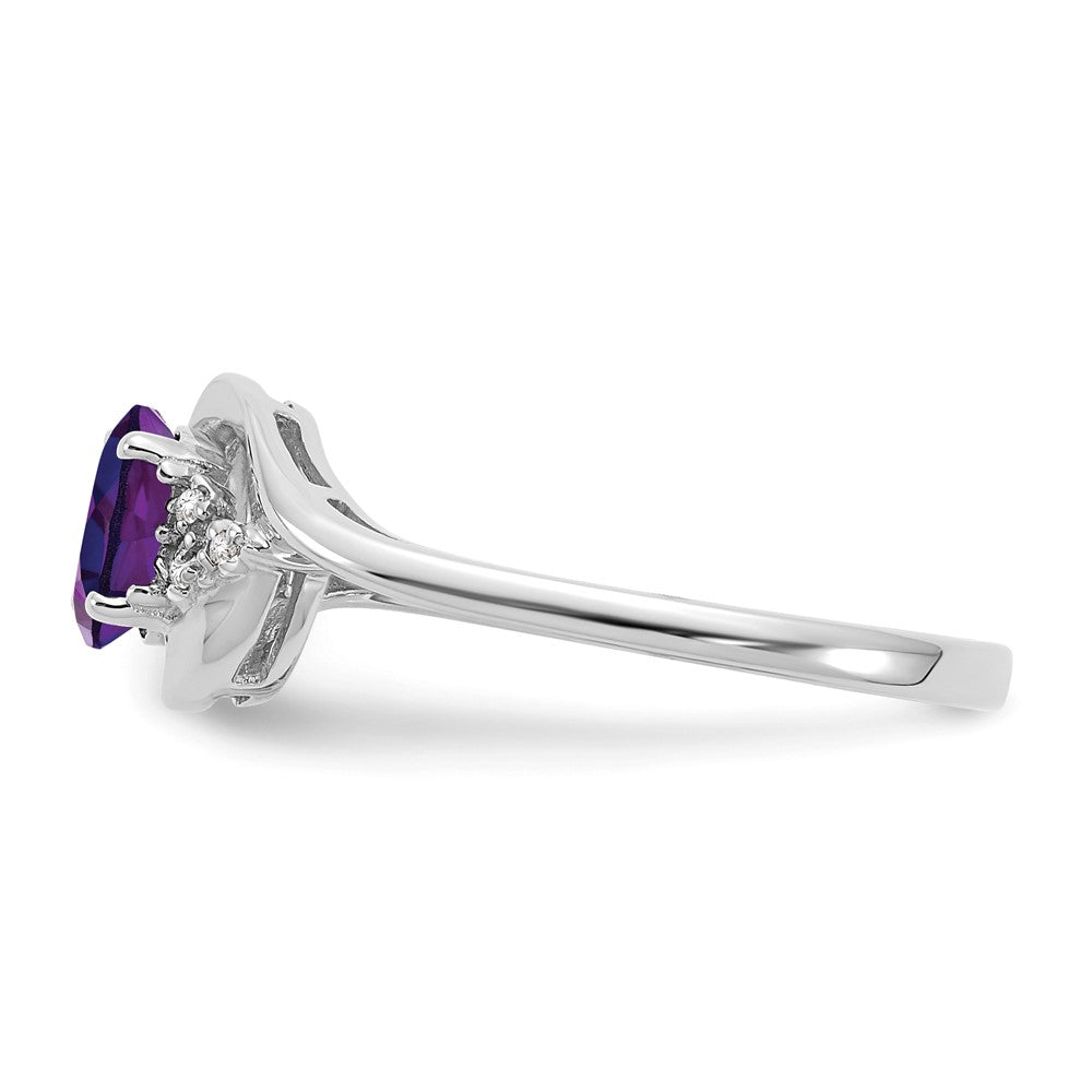 Solid 14k White Gold Simulated Amethyst and CZ Ring