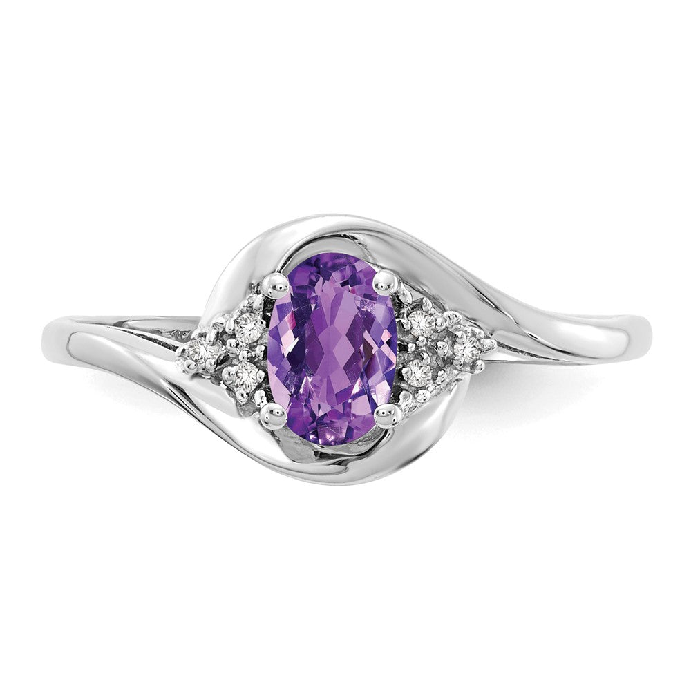 Solid 14k White Gold Simulated Amethyst and CZ Ring