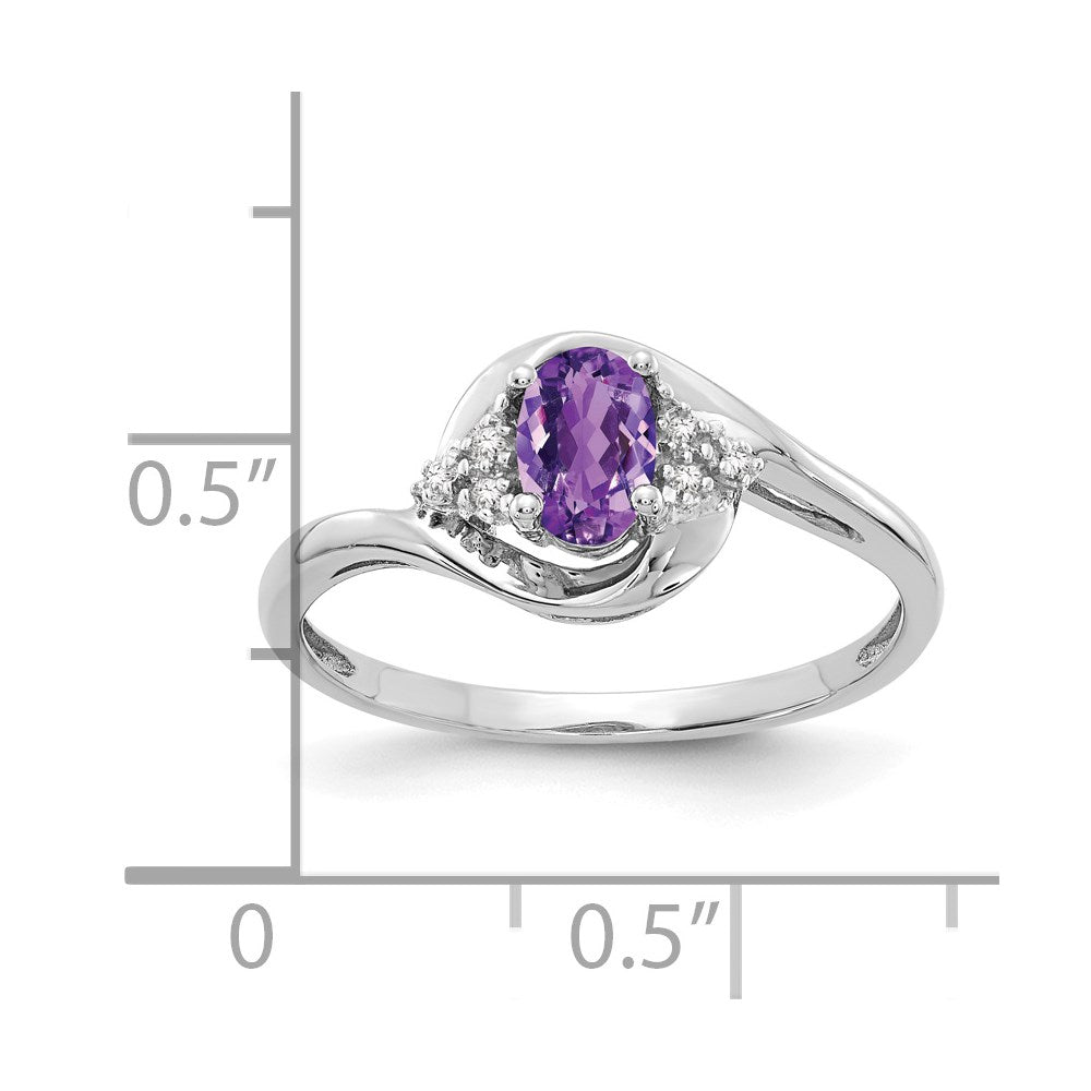 14k White Gold Amethyst and Real Diamond Ring