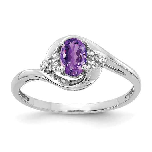 Solid 14k White Gold Simulated Amethyst and CZ Ring