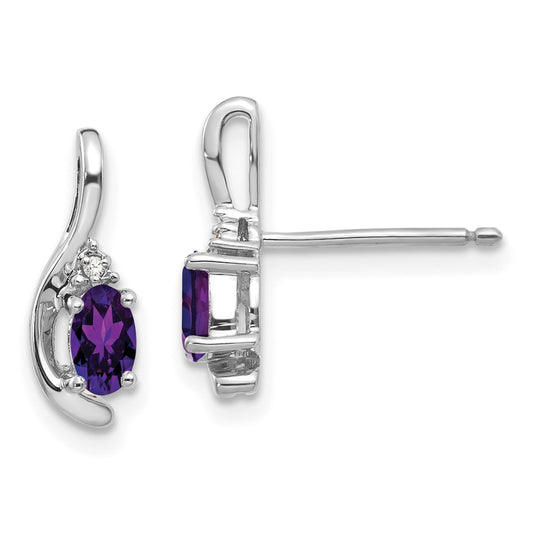 14k White Gold Amethyst and Diamond Post Earrings