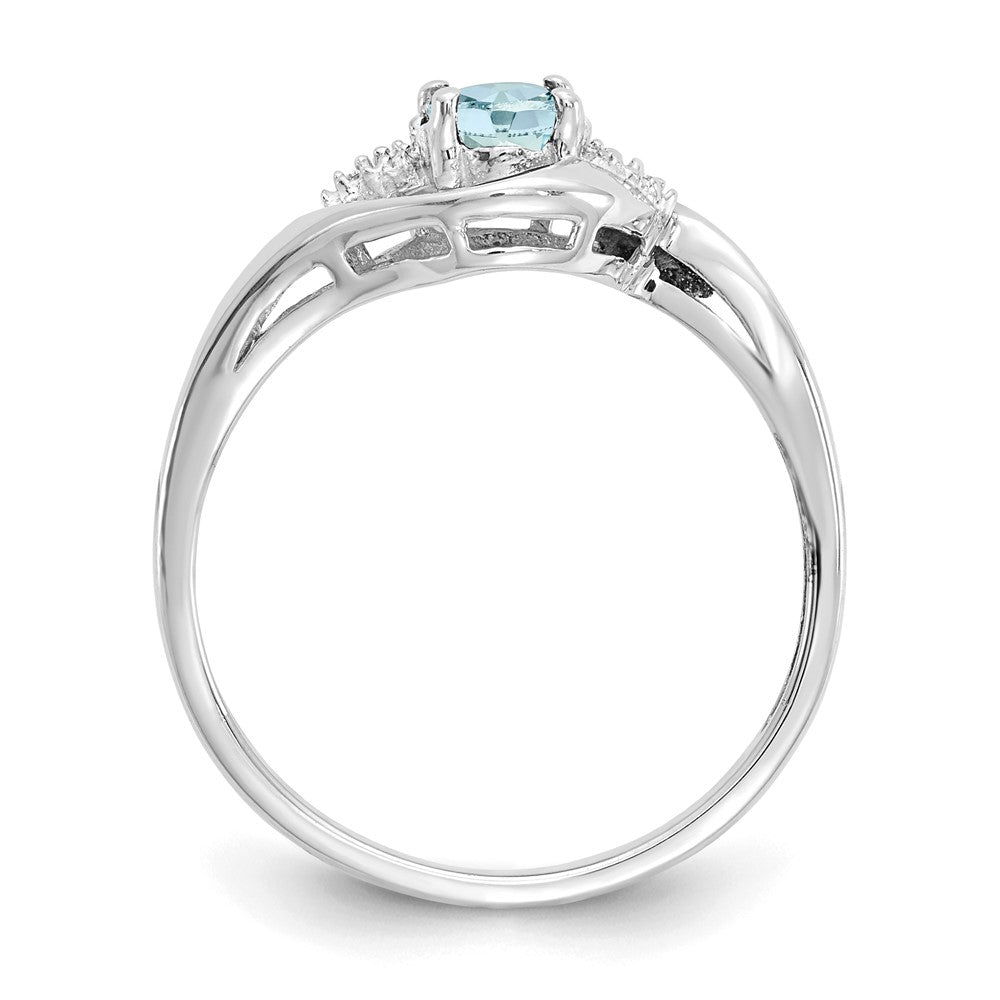 Solid 14k White Gold Simulated Aquamarine and CZ Ring