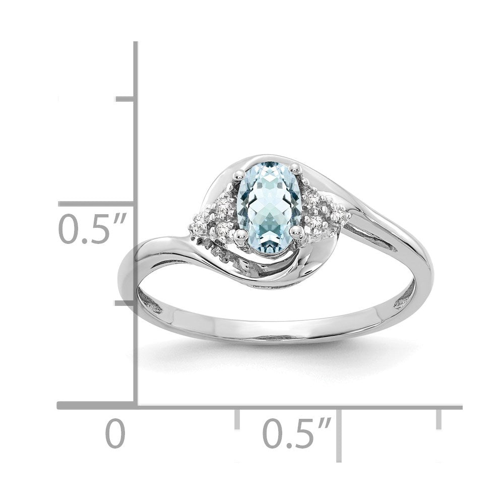 Solid 14k White Gold Simulated Aquamarine and CZ Ring