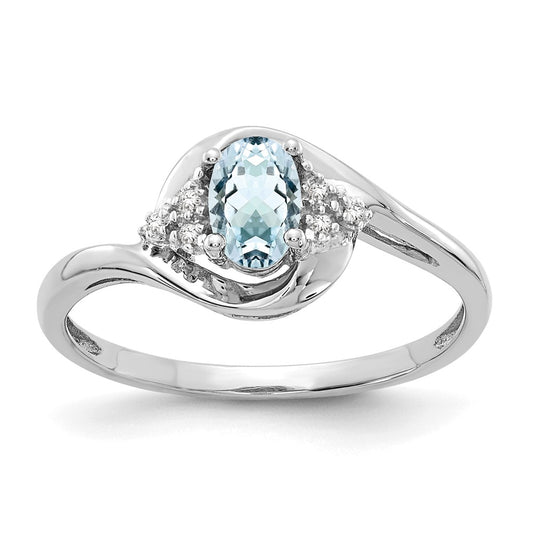 14k White Gold Aquamarine and Real Diamond Ring