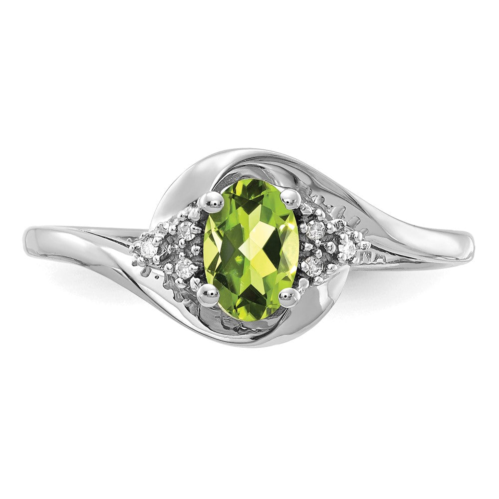 14k White Gold Peridot and Real Diamond Ring