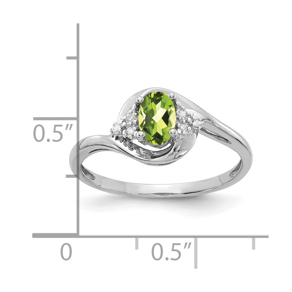 14k White Gold Peridot and Real Diamond Ring