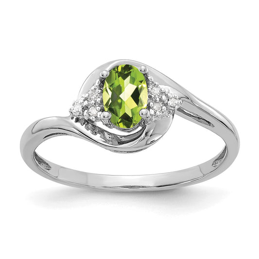 14k White Gold Peridot and Real Diamond Ring