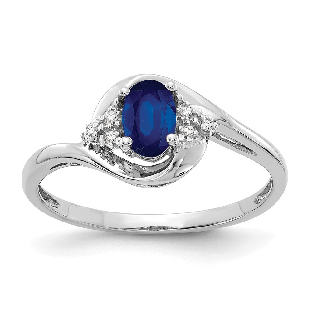 14k White Gold Sapphire and Real Diamond Ring