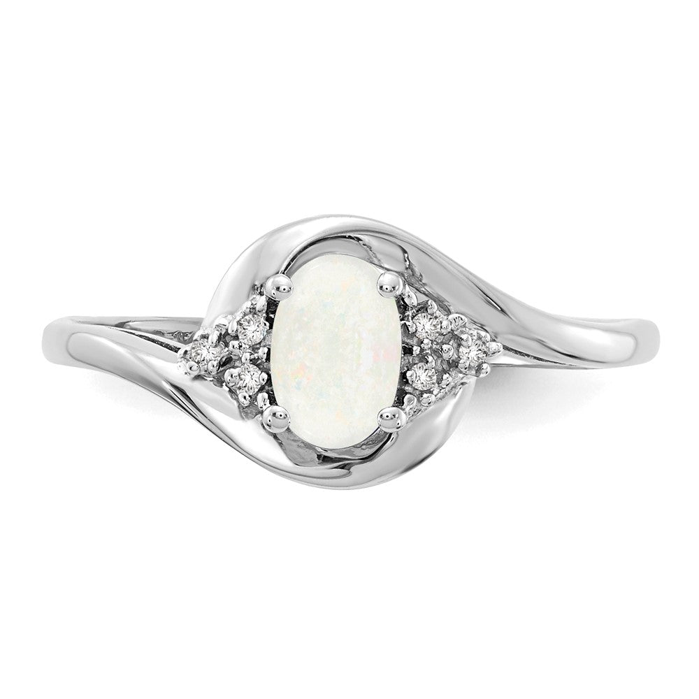 Solid 14k White Gold Simulated Opal and CZ Ring