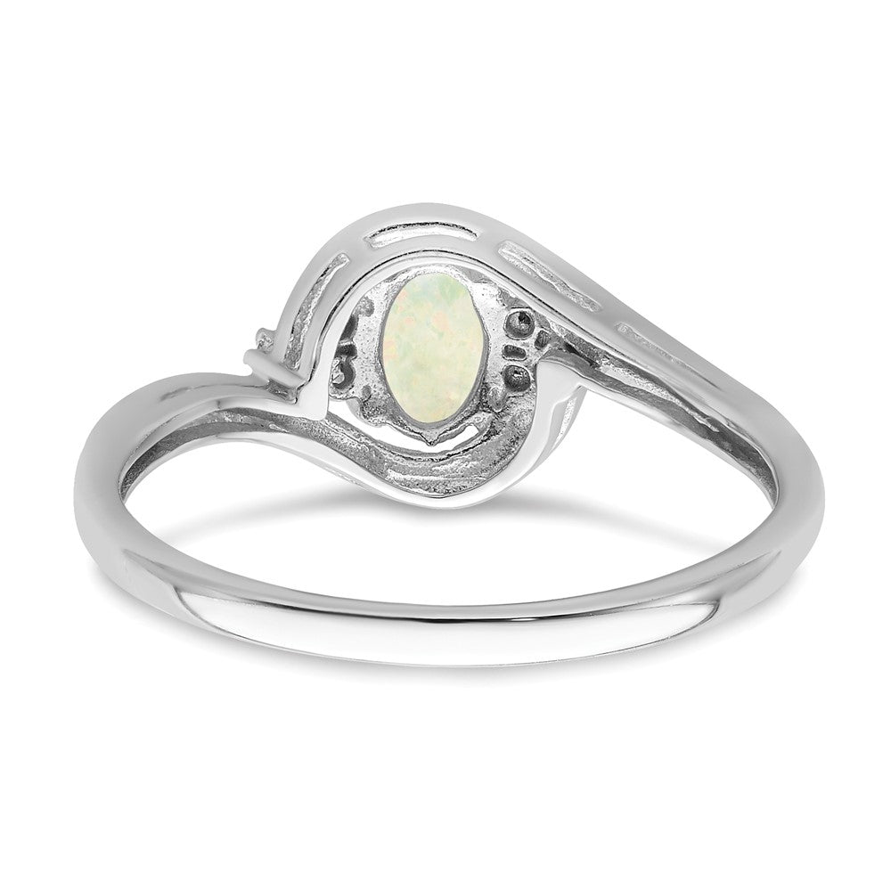 Solid 14k White Gold Simulated Opal and CZ Ring