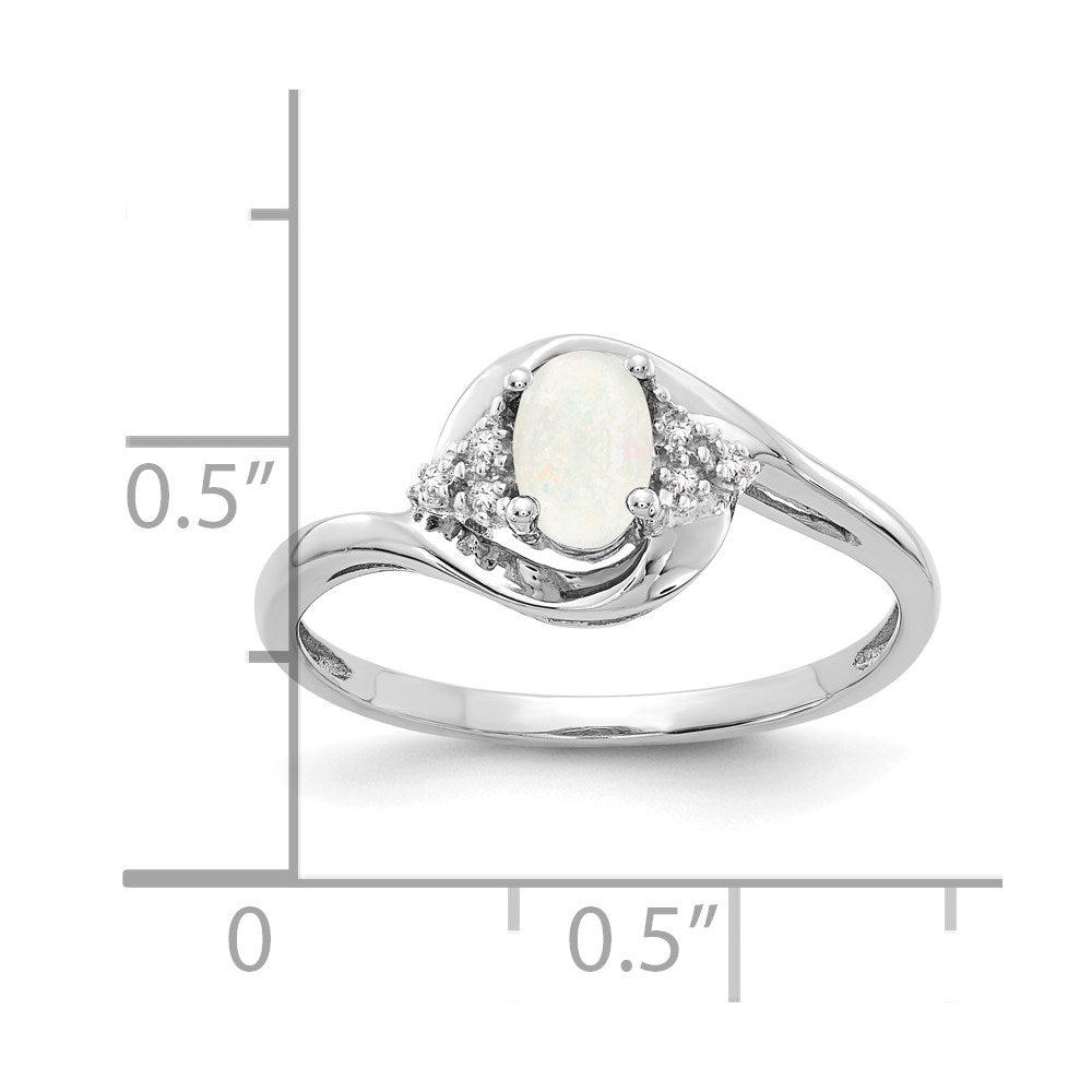 Solid 14k White Gold Simulated Opal and CZ Ring