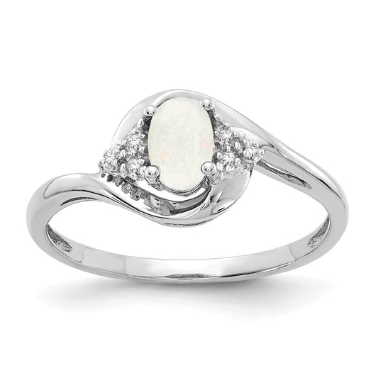 Solid 14k White Gold Simulated Opal and CZ Ring